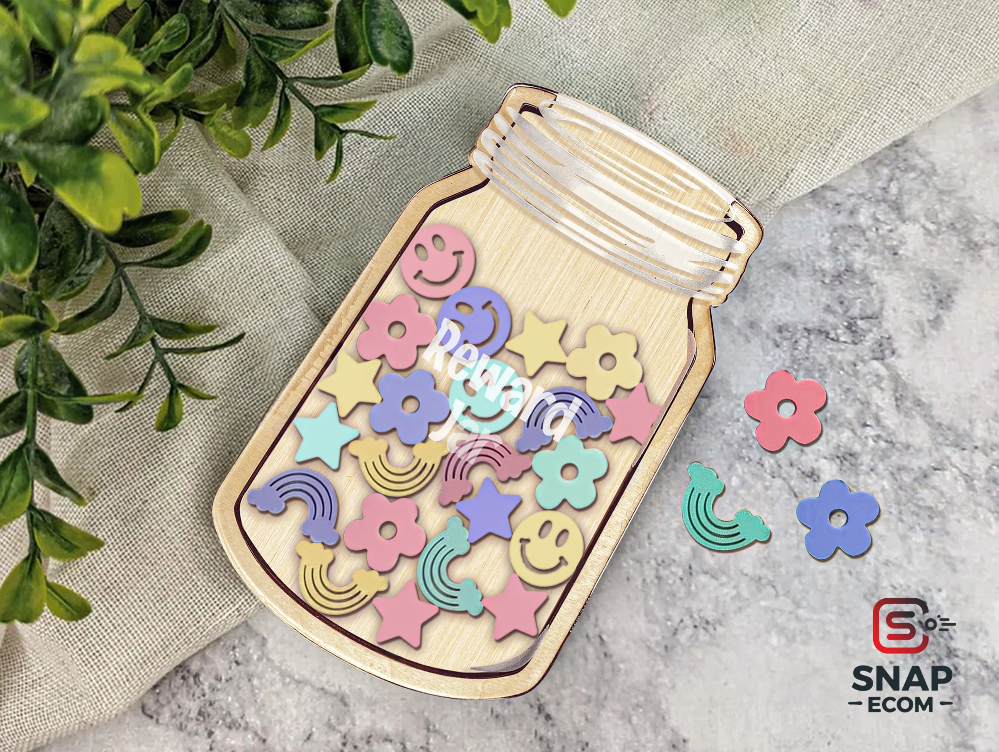 Personalized Reward Jar for Kids Mix Wood and Acrylic - 3 layers - 7