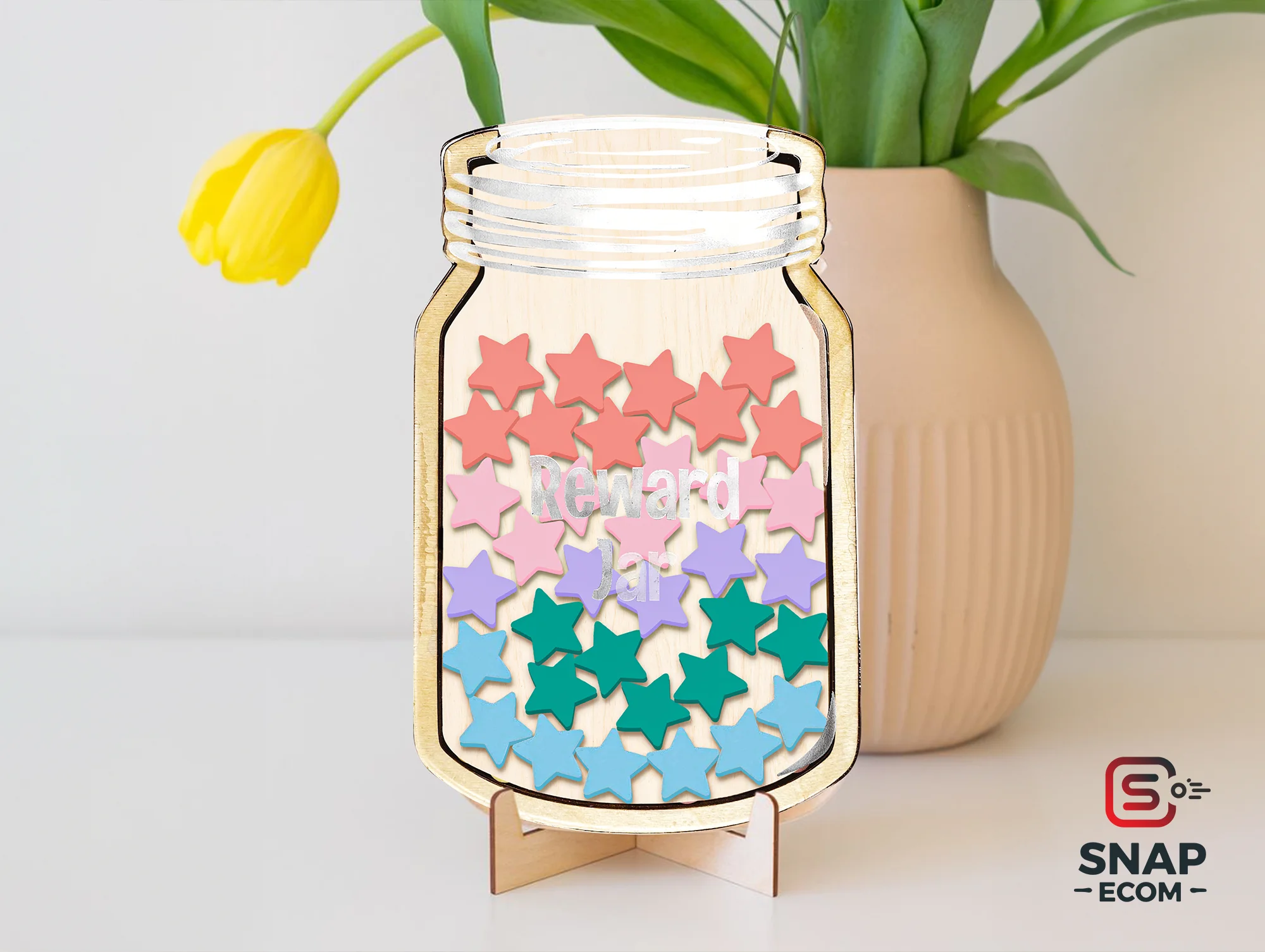 Personalized Reward Jar for Kids Mix Wood and Acrylic - 3 layers - 8