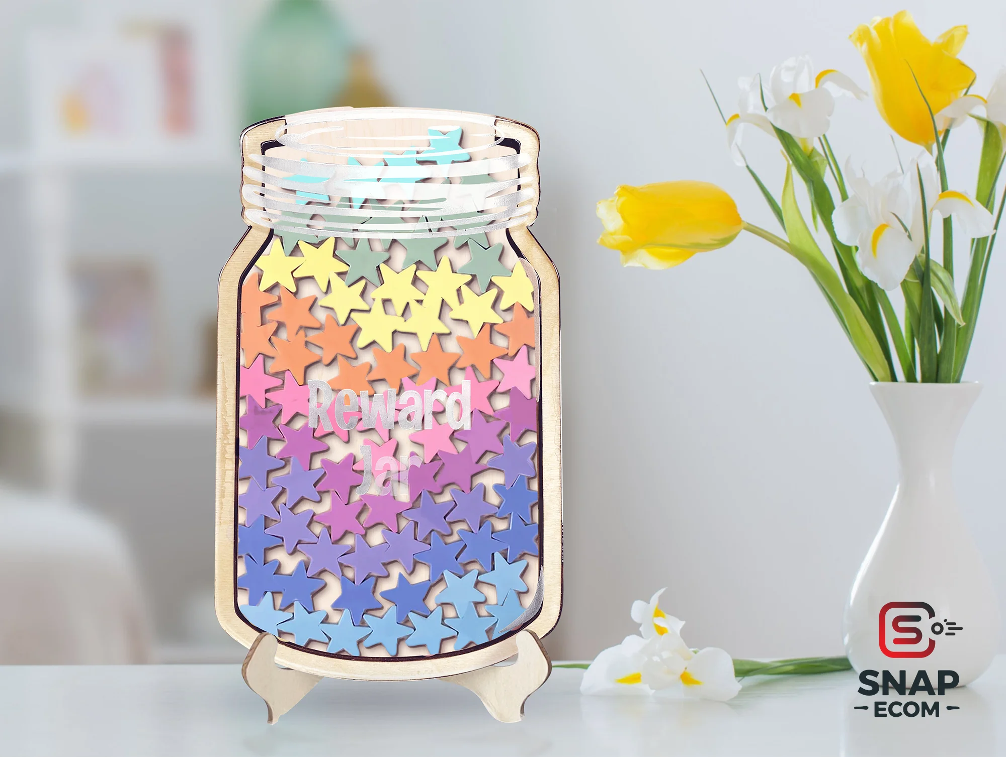 Personalized Reward Jar for Kids Mix Wood and Acrylic - 3 layers - 10