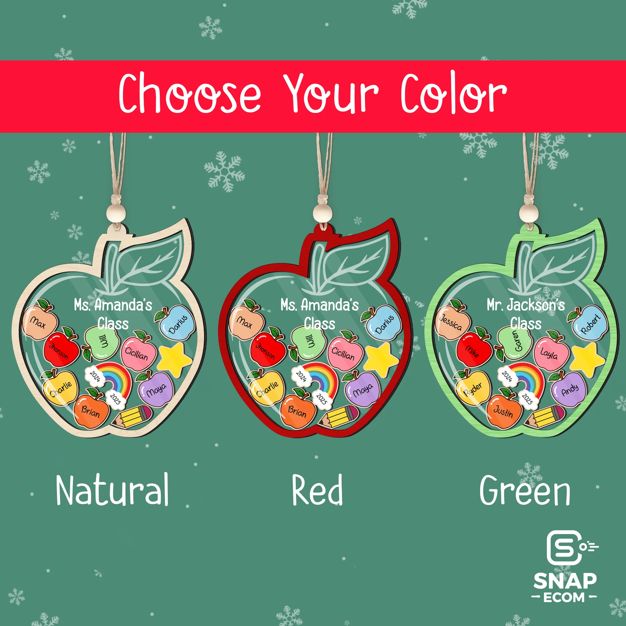 Personalized Teacher Gift Mix Wood and Acryic Ornament - 3 layers - 4