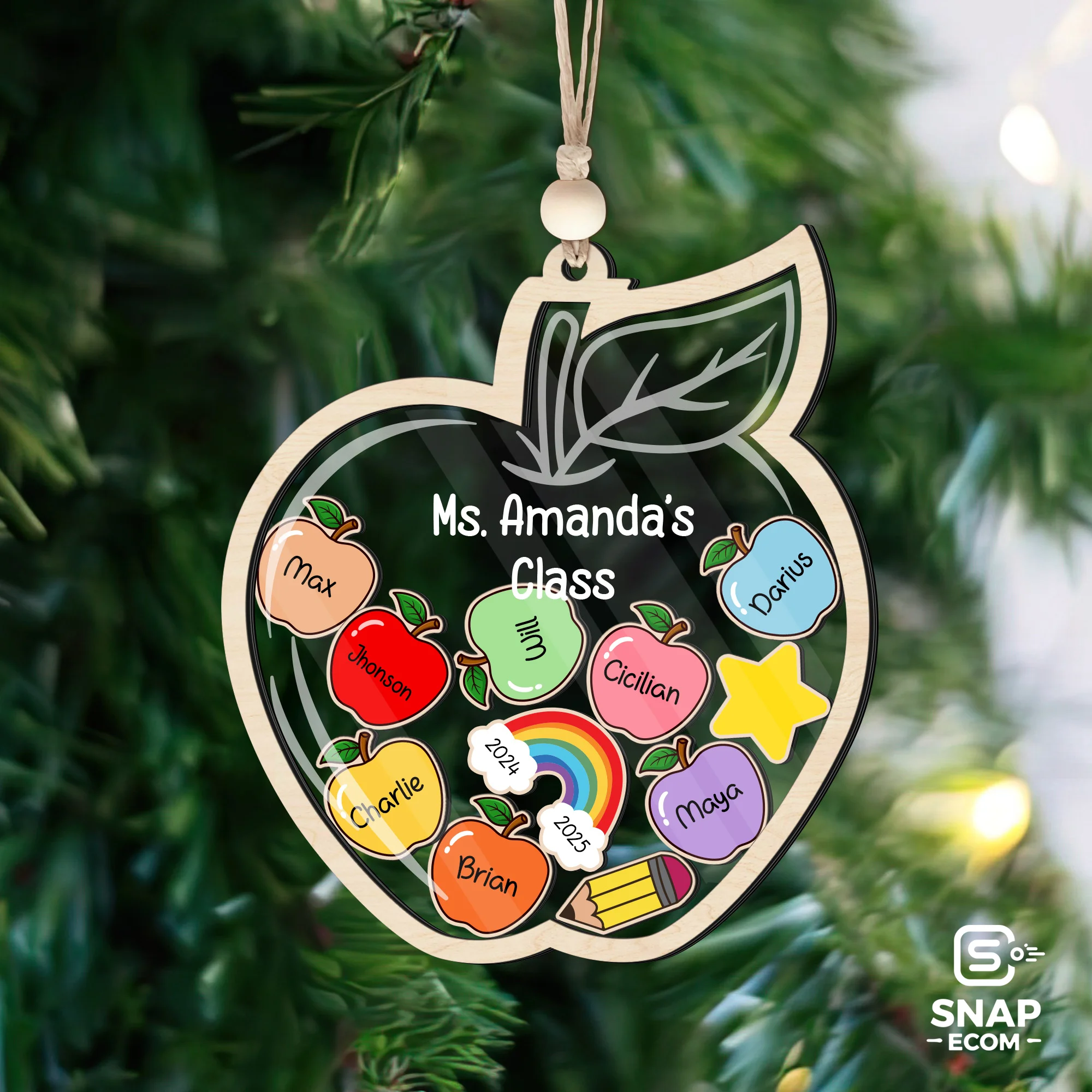 Personalized Teacher Gift Mix Wood and Acryic Ornament - 3 layers - 5